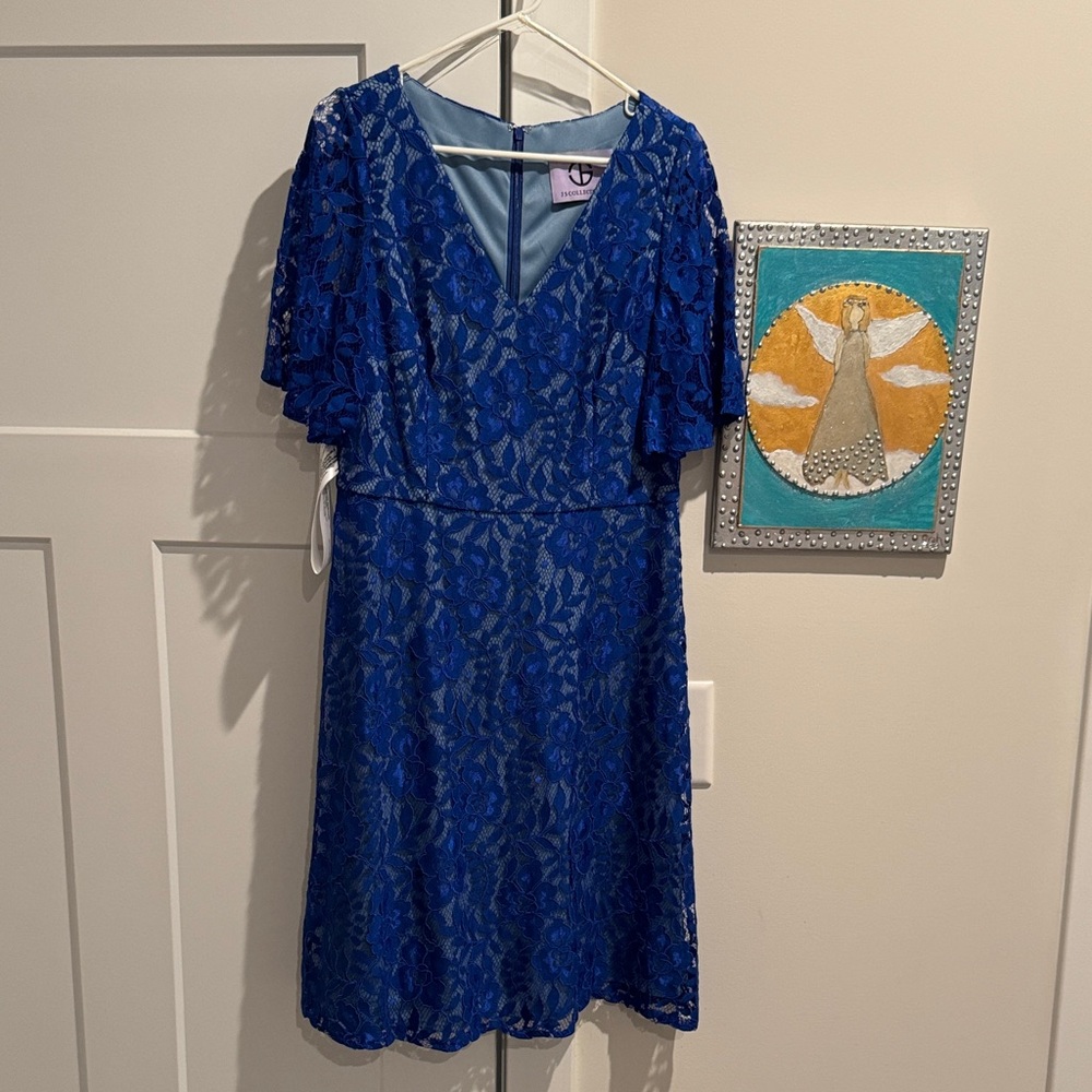 JS Collections Cobalt Blue Lace Midi Dress